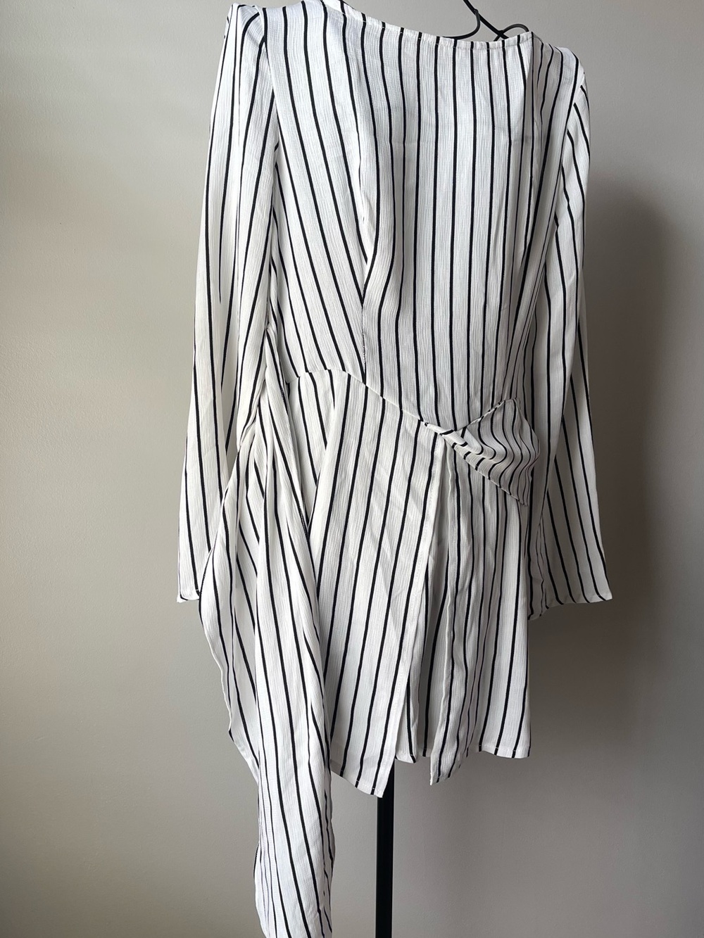 Striped White and Black Long-Sleeve Romper